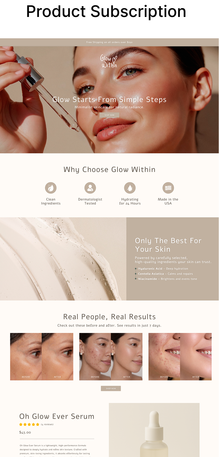 Product subscription website design